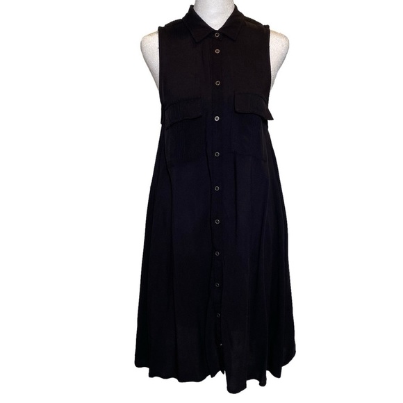 TIMING women's tag size Large button front Black sleeveless midi dress - Picture 1 of 7